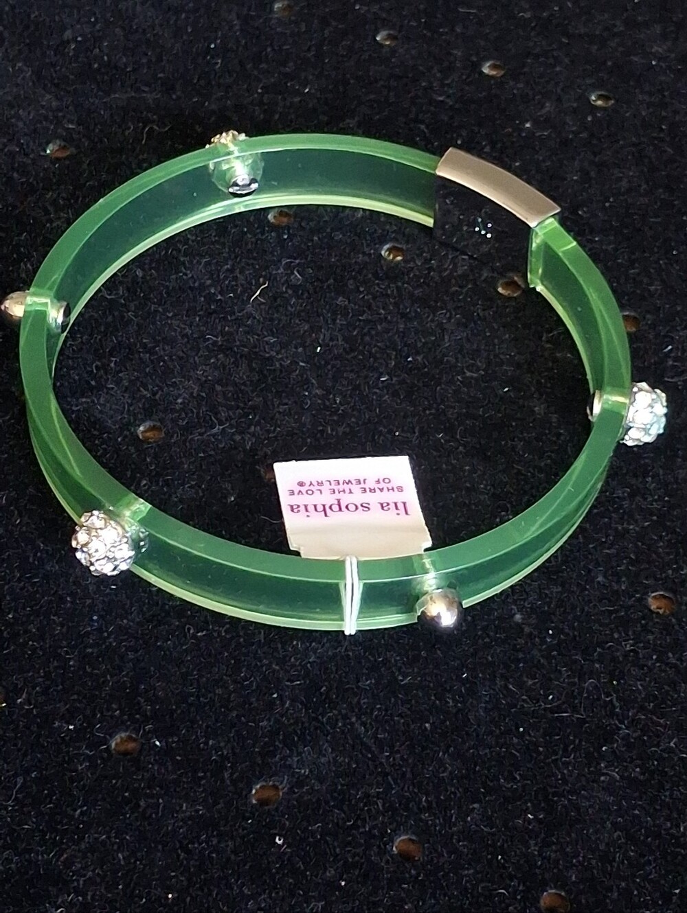 Lia Sophia Lime Green Lucite Bangle with Crystal Rondelles Size Medium